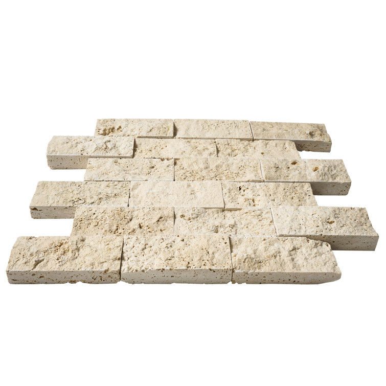 Split Face 0.63" x 12" Travertine Brick Joint Mosaic Wall & Floor Tile