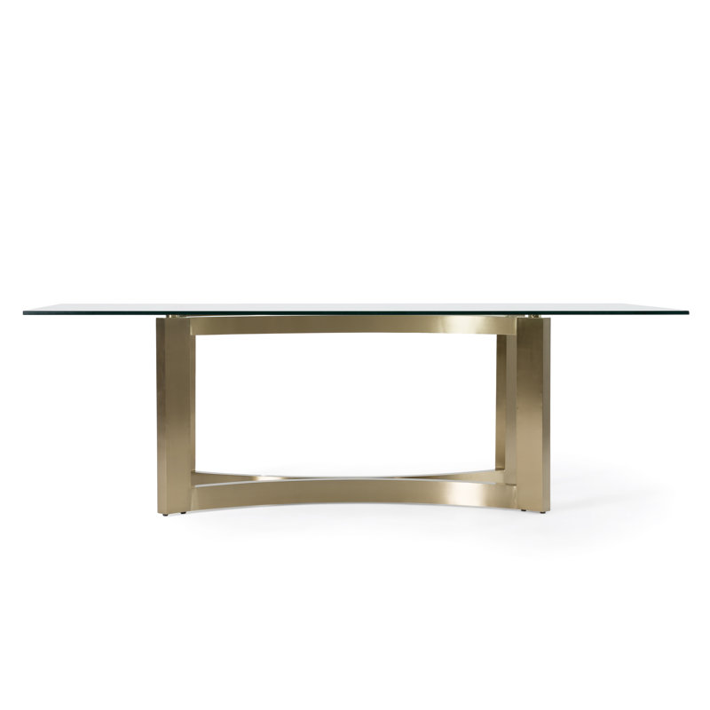 Hudock - Modern Glass + Brushed Brass Rectangualr Dining Table