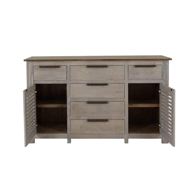Buffet 6 tiroirs, 2 portes , Beige