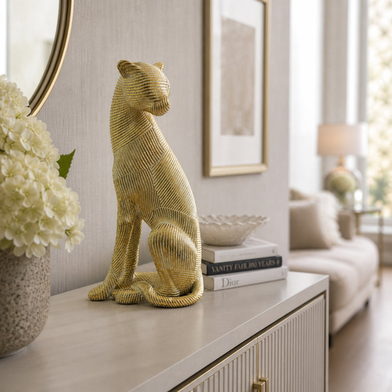 Figurine élégante sculpture léopard au fini mat, parfaite pour la décoration moderne, 19 x 14 x 34 cm