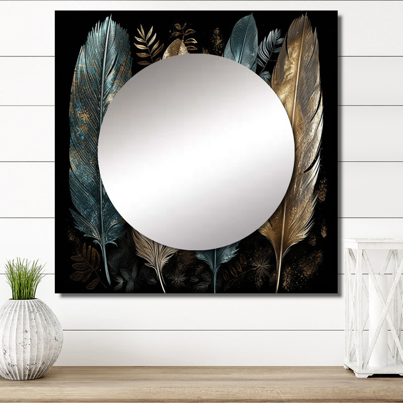 Decland - Grand miroir mural carré en plumes glamour pour chambre à coucher, 29 po x 29 po