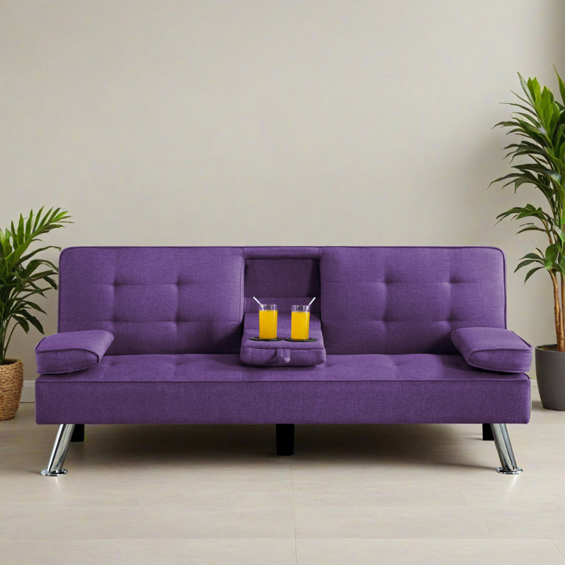 65.32" Wide Convertible Upholstered Reclining Sleeper Sofa Bed, Purple