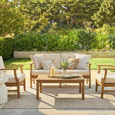 Theodore 4 Piece Teak Seating Group with Cushions