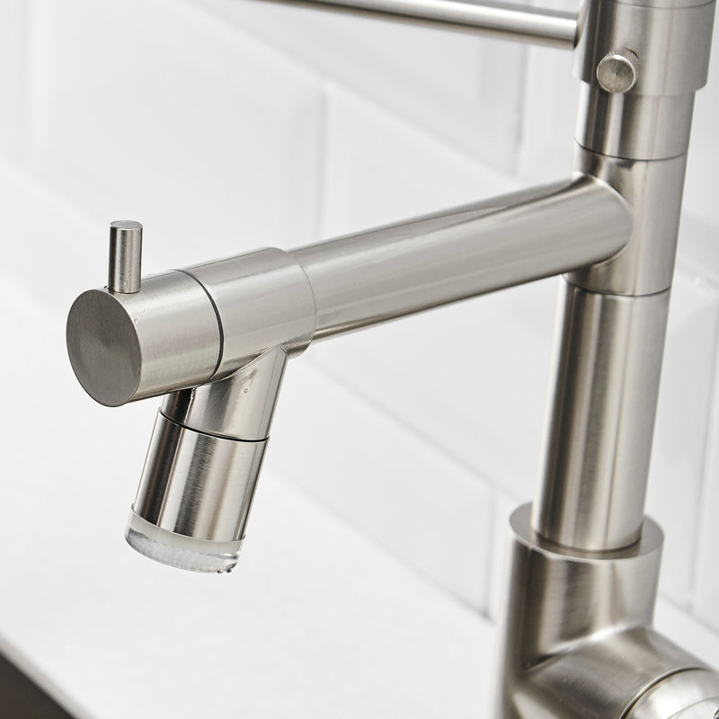 Stylish Brushed Nickel Led Pull Down Kitchen Faucet, Single Handle, 360 Degree Rotatable Spout, Dual Spray Faucet With Pull-Down , Nickel, Swivel, Dual