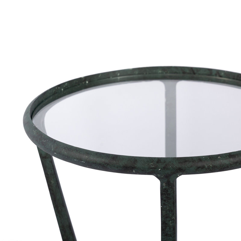 Creighton Glass End Table, Aged Brass