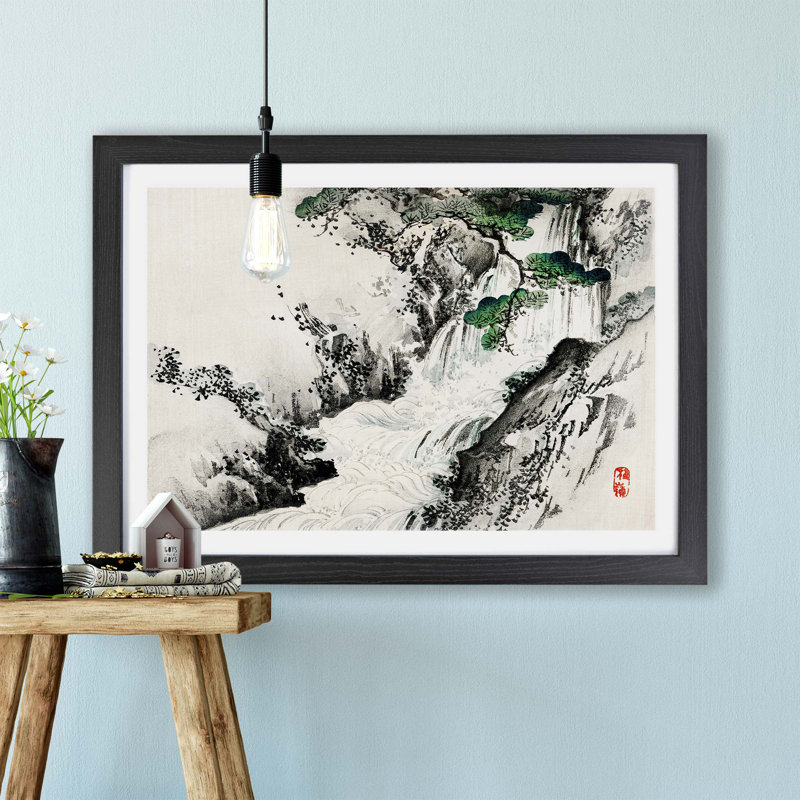 Waterfall by Kono Bairei - Framed Print, 45cm H x 63cm W x 2cm D, Black