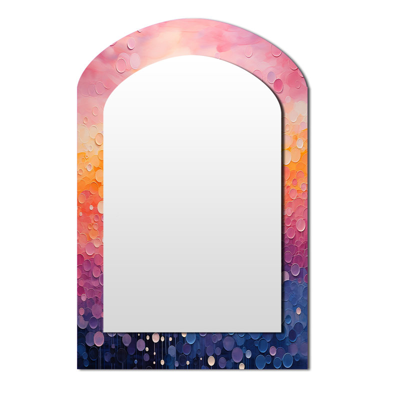 Blushing Horizon I - Landscapes Asymmetrical Mirror, Pink Arch Decorative Wall Mirror, Printed Metal Art, 43" x 33"