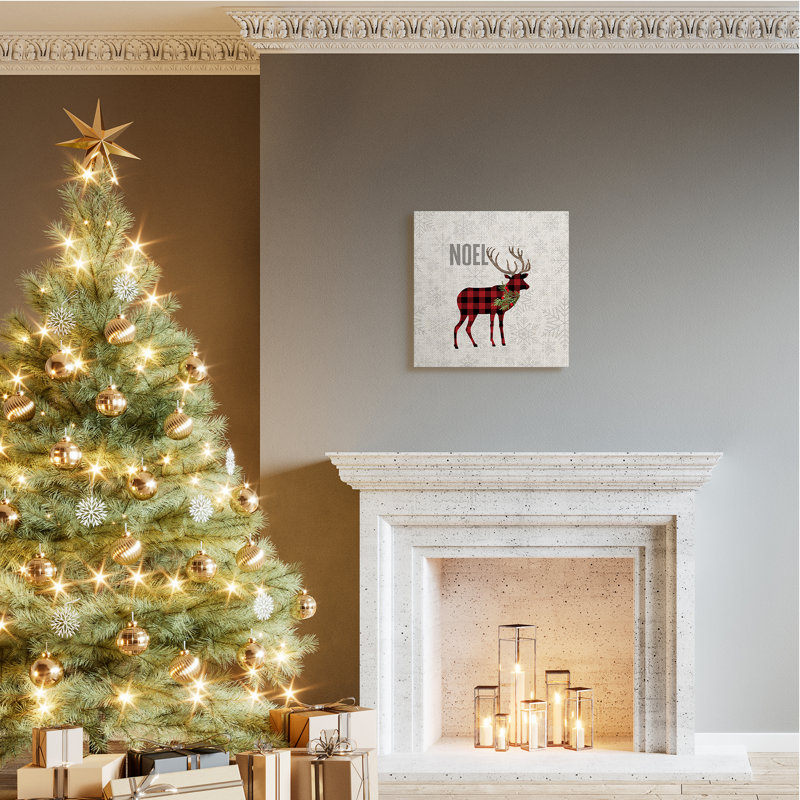 Noel phrase flocons de neige renne patchwork de Noël, Toile tendue, H 24 po x l 24 po