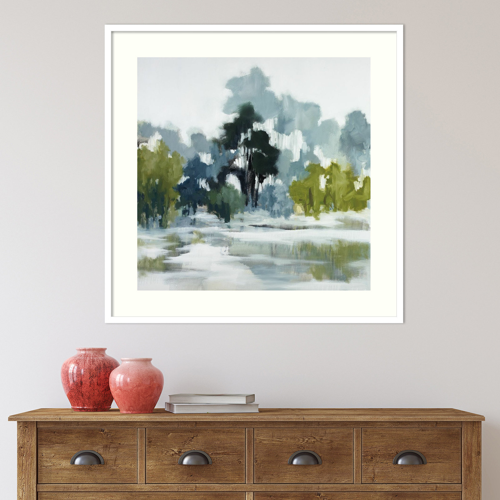 Geneve "Pond Reflections" Print, White Framed Paper, 41" H x 41" W