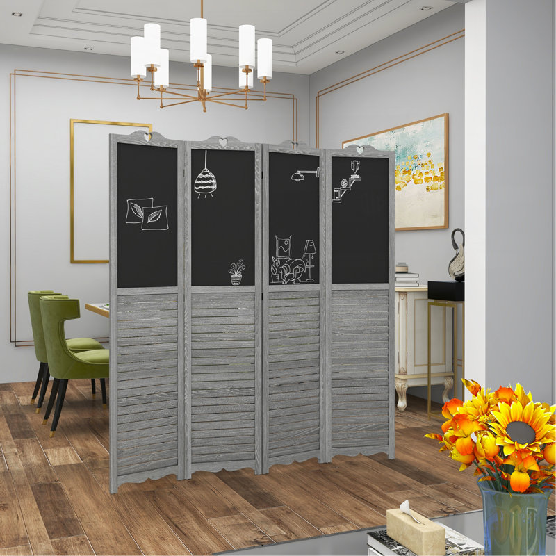 Paravent pliable 4 panneaux avec tableau noir, panneaux d'intimité autoportants de 5,5 pi de hauteur pour chambre à coucher ou bureau, gris