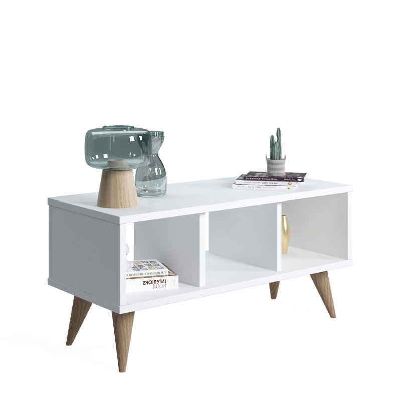 Nona Side Table, Coffee Table with 3 Storage Shelves, 80 x 35 x 38 cm Sofa End Table, White/Oak