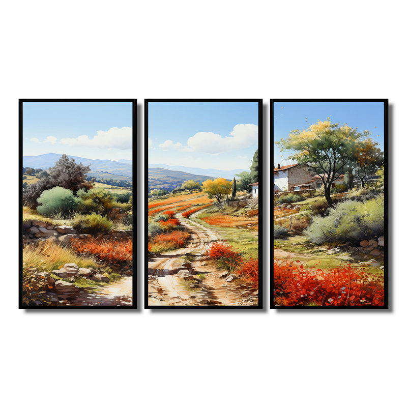 Ensemble de salon maison de campagne en Toscane - art mural campagne, Cadre flottant noir, H 40 po x l 60 po x P 1 po