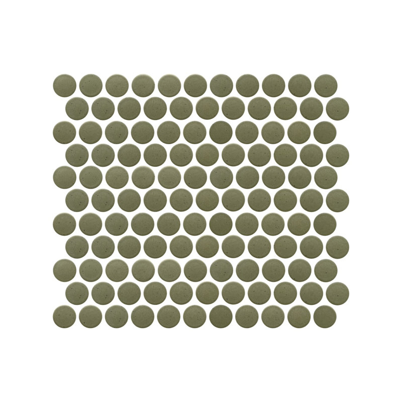 Mid Century Mod 1.25 in. Porcelain Penny Round Mosaic Tile (11.24 Sq. Ft. / Case), Green