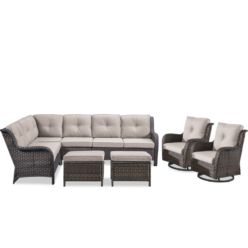 Ensemble de conversation modulaire en rotin 6 pièces avec coussins 6 pièces, Beige, Brun