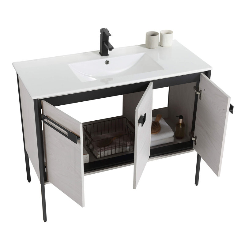 Meuble-lavabo simple 42 po, Chêne gris doux, Noir mat