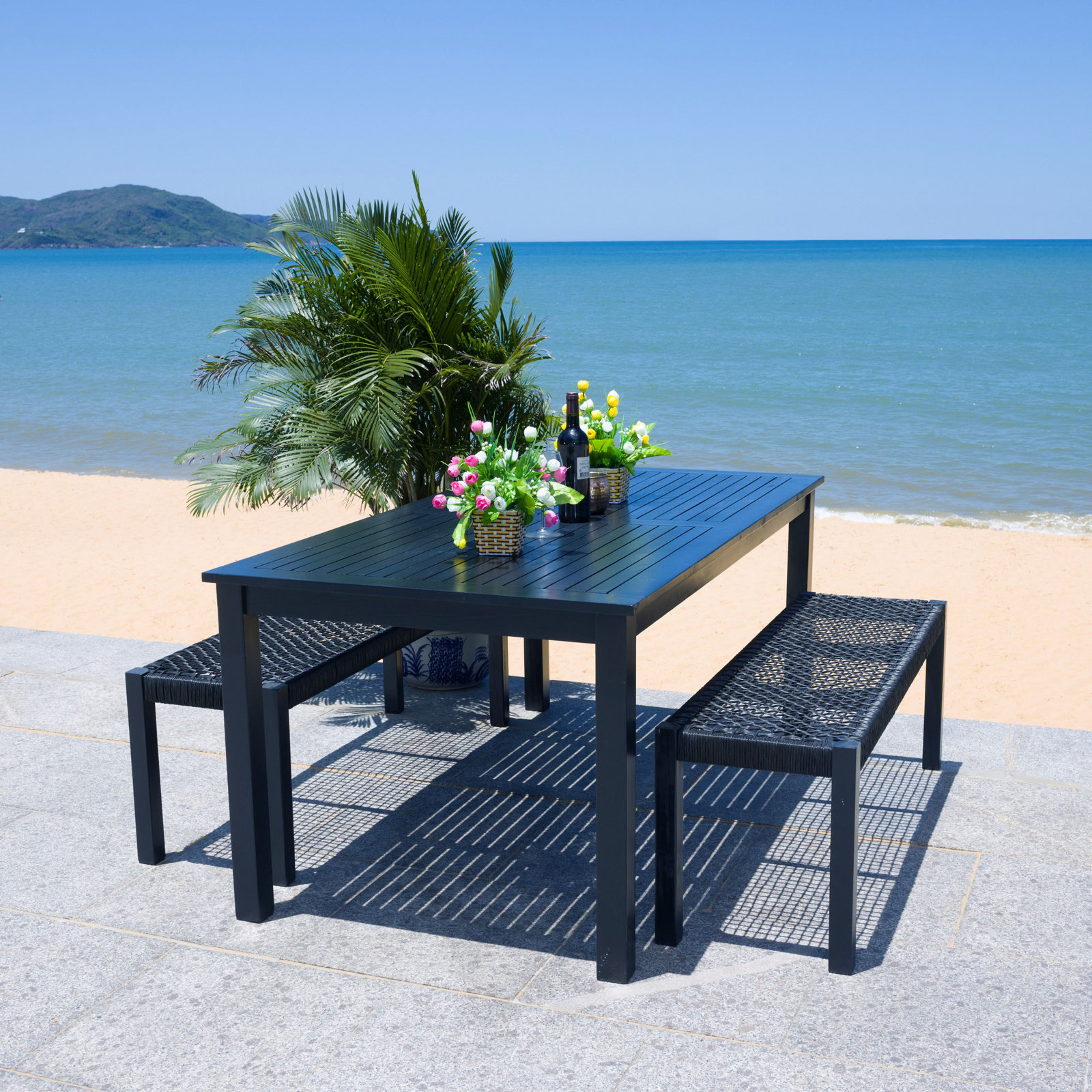 Mambo 67" Acacia Patio Dining Set, Black