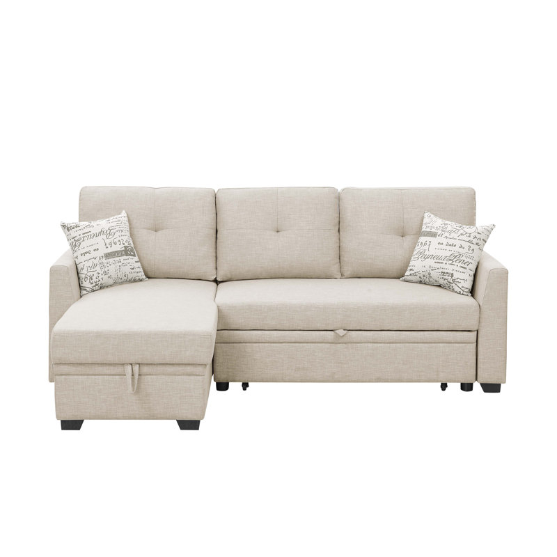 Upholstered L-Shaped Sectional Left Hand Facing, Almond Linen Blend