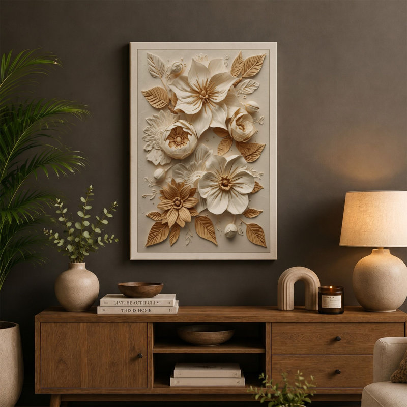 Sculptural Garden Botanical - Wrapped Canvas, 36x24 - 91.4 x 61.0 cm, Terracotta Border