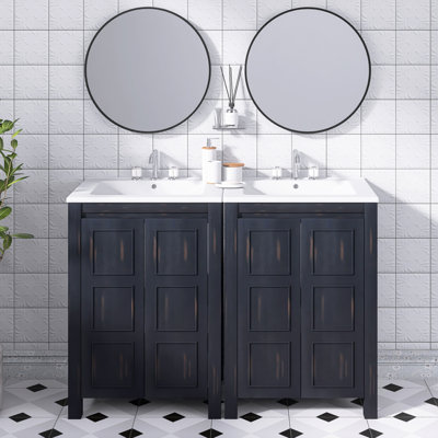 48 pouces Ensemble de meuble-lavabo de salle de bain avec double meuble-lavabo (séparé) en espresso rétro | Structure en bois massif | Portes à fermeture en douceur et réglables |  Organisation élégante de la salle de bain