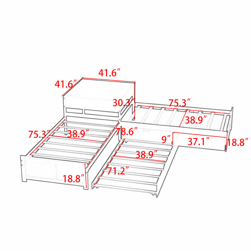 Divyanshi Twin Size L-shaped Platform Bed with Trundle and Drawers, Espresso