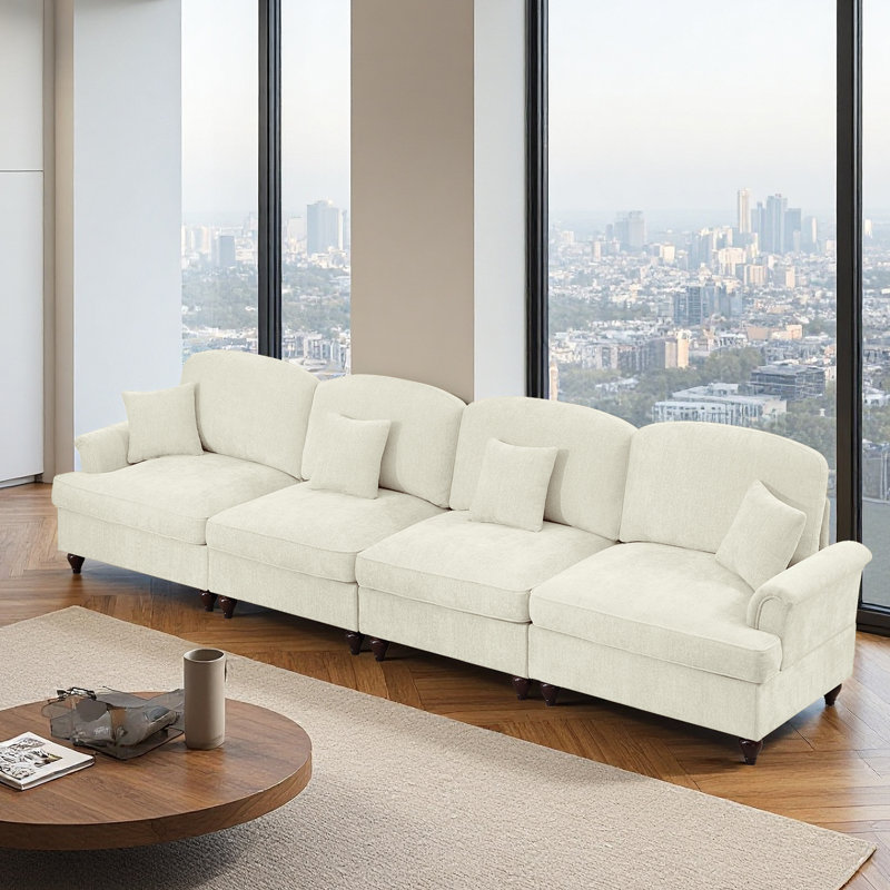 Sofa, Cloud Couch Sectional Sofa, Chenille Sofa, 36.6" H x 137.8" W x 32.8" D, Beige