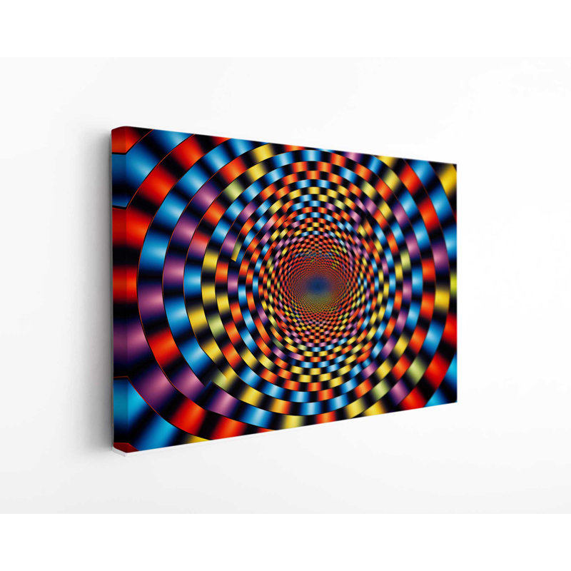 Impression sur toile, formes 3D avec illusions optiques, H 20 po x l 30 po x P 1 po