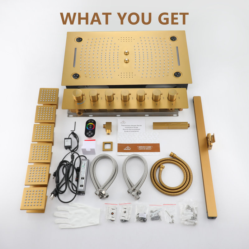 Brushed Gold Dual Rainfall and Handheld LED Shower System