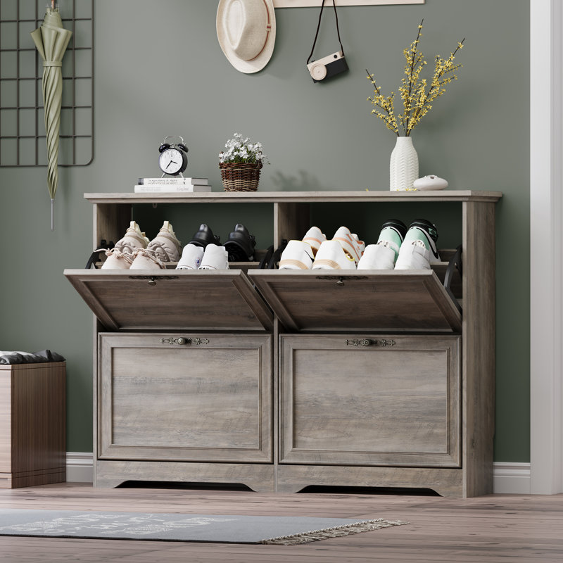 4-Door Shoe Storage Cabinet, Gray