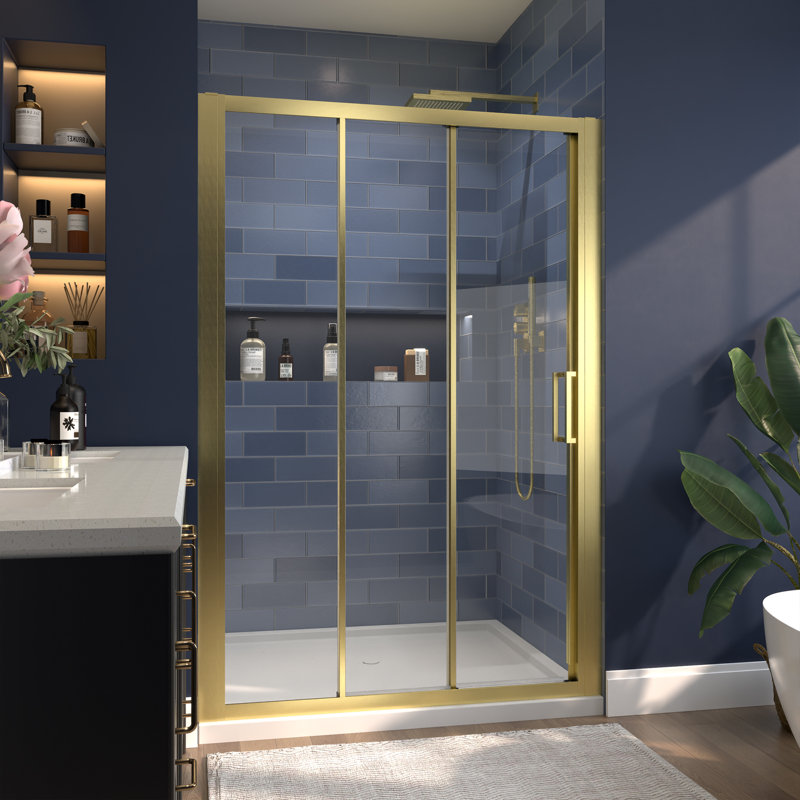 48" W X 70" H Three Sliding Semi-Frameless Shower Door, Gold