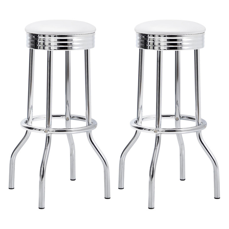 Midge White Upholstered Metal Swivel Bar Stool  (2 Of Set), White