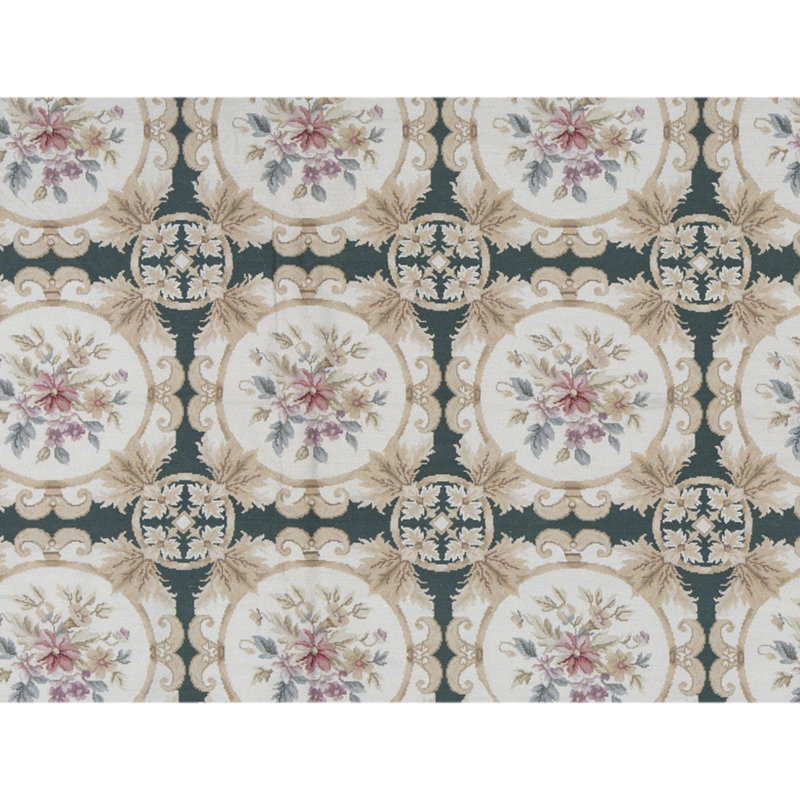 Tapis floral en laine noué à la main vert foncé / brun Needlepoint
