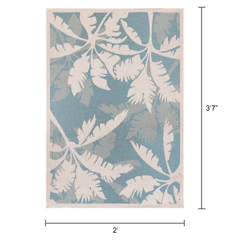 Waddington Floral Ivory Turquoise Indoor Outdoor Area Rug, Rectangle 2' x 3'7"