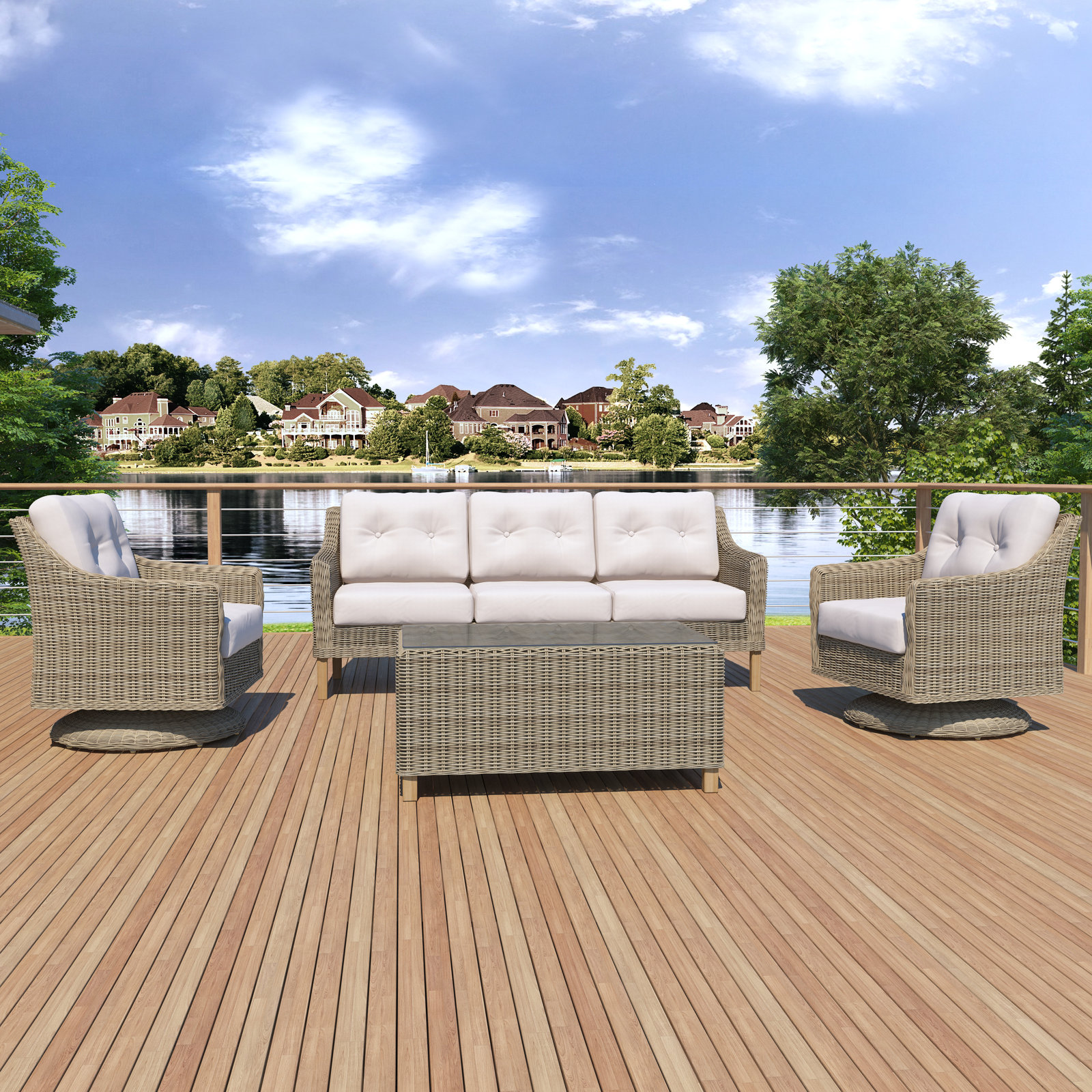 Kells 4 Piece Rattan Sofa Seating Group with Cushions