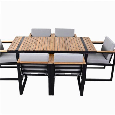 Ensemble de salle à manger d'extérieur 7 pièces 7 pièces avec coussins amovibles pour patio, jardin, jardin