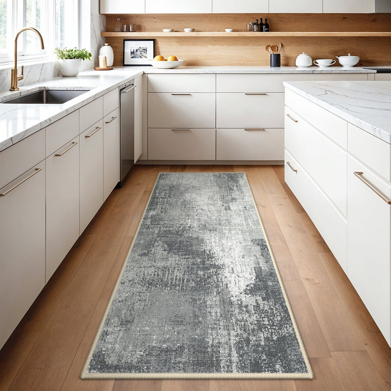 Abstract Washable Area Rug, Grey/Beige, Rectangle 160 x 230 cm