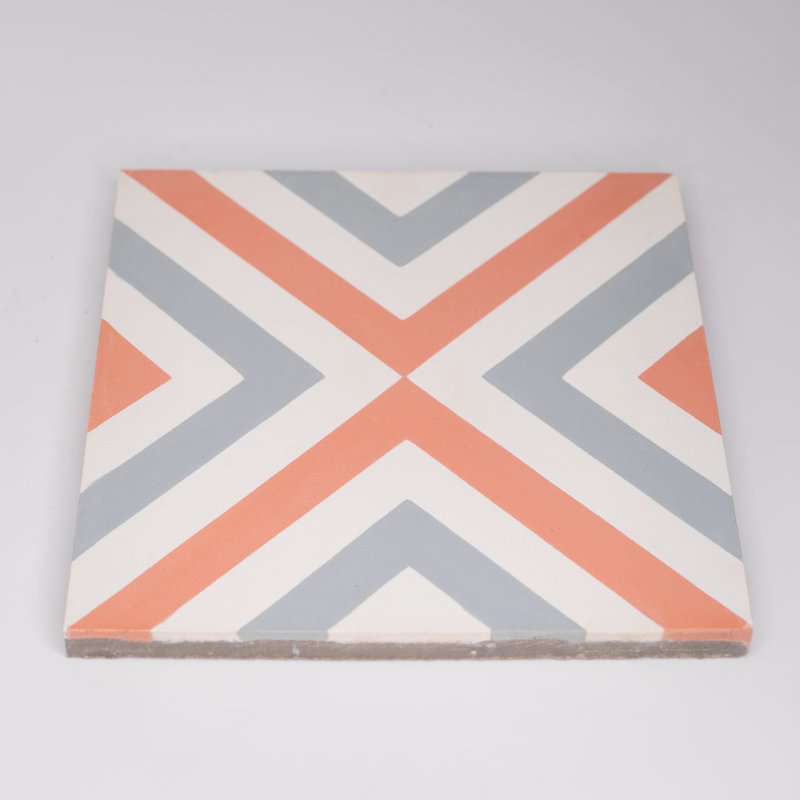 Mazagan 8" x 8" Cement Patterned Wall & Floor Tile, Orange/ Gray