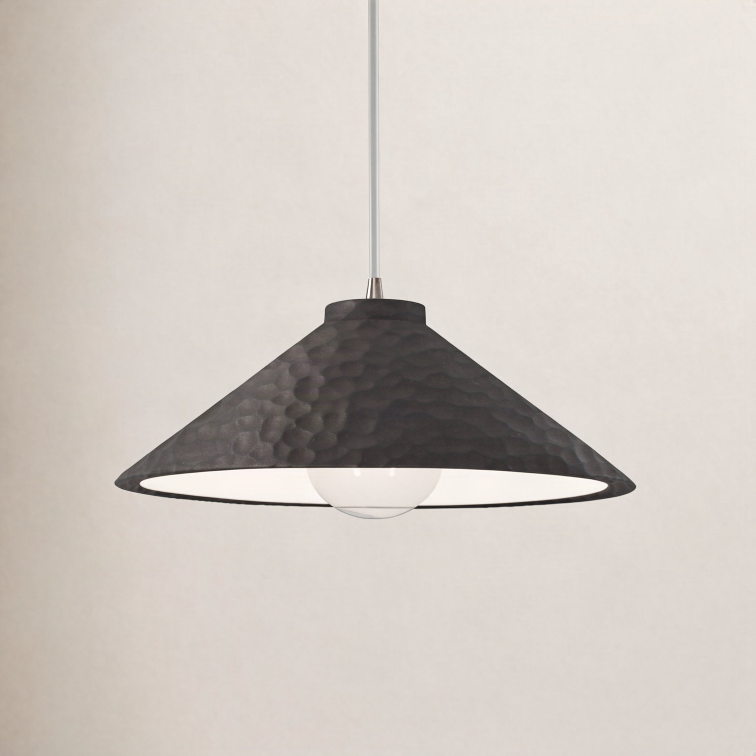 Leni Dimmable Cone Single Light Pendant, Hammered Iron, Brushed Nickel