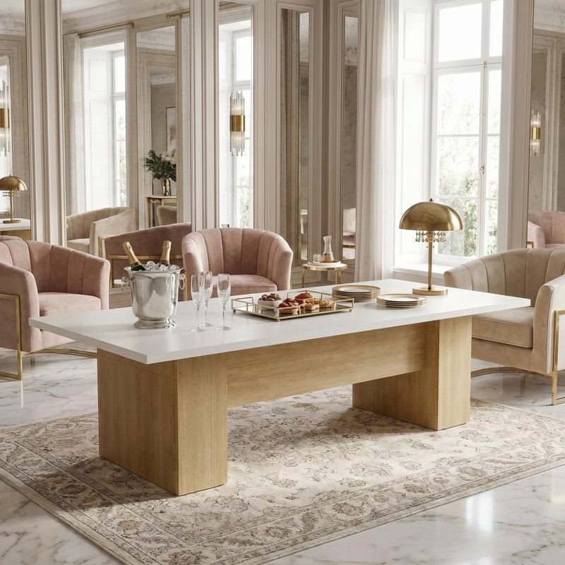 Large table de pause de 118 po de largeur avec plateau épais, Naturel, Blanc