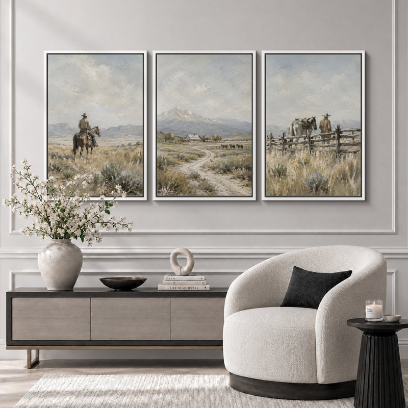 Western Cowboy Mountain, 36" H x 72" W x 1.5" D, White Frame