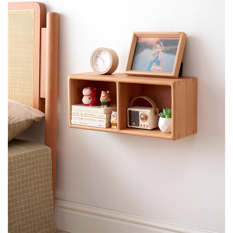 Solid Oak Wall Shelf With Multi-Cubby Design