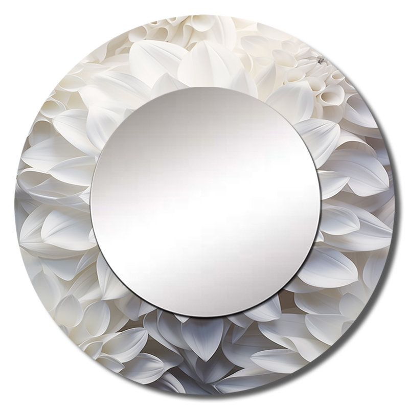 Minimalisme blanc Dahlia - miroir mural Dahlia, miroir décoratif rond traditionnel, impression d'art en métal, 36 po x 36 po