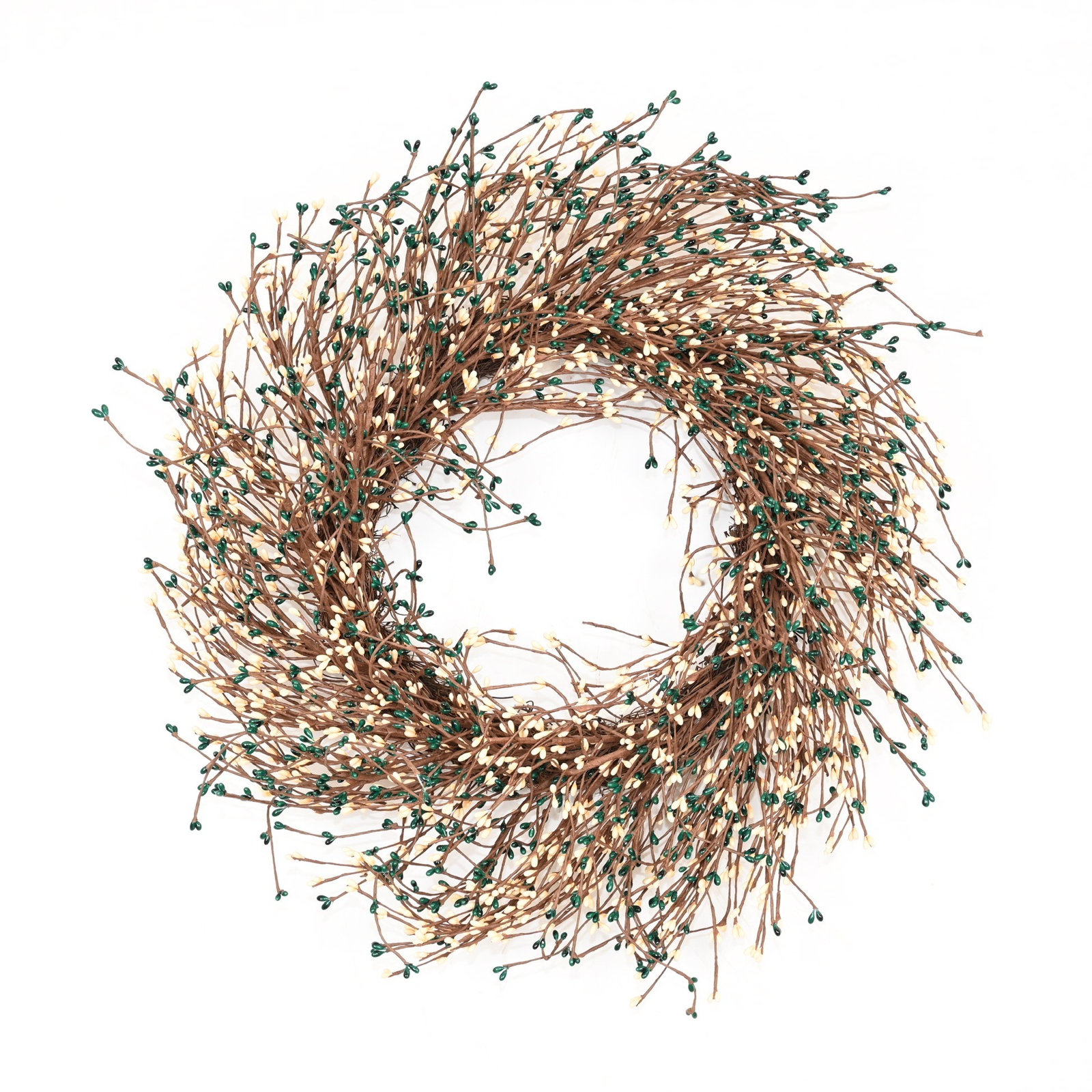 24" Handcrafted Twig, Berry Thanksgiving Wreath, Brown