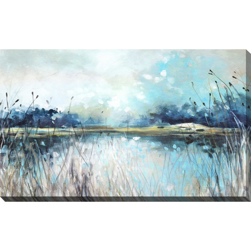 Vue sur le lac - Peinture, L 60 po x H 36 po, Toile tendue