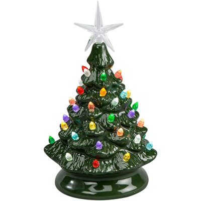 Arbre de Noël en céramique de style rétro à piles, décor de Noël nostalgique, 9 po de haut