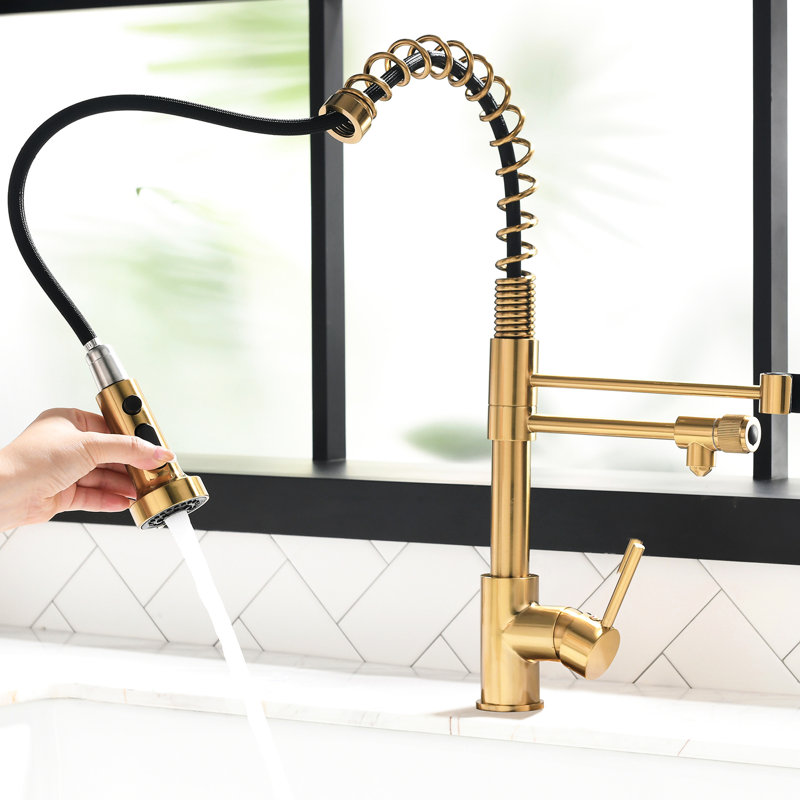 Robinet d'évier de cuisine, filtre rétractable, or noir et nickel purificateur