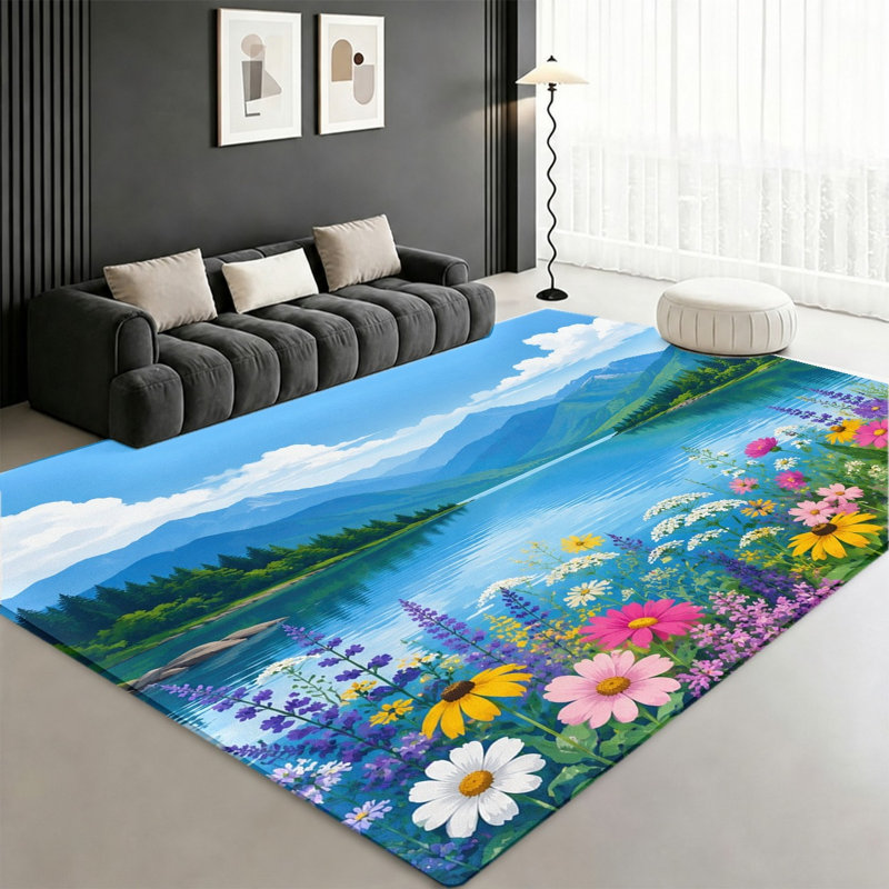 Tapis Vibrant Wildflower Mountain Lake, Rectangle 8 pi 2 po x 5 pi 11 po (250 x 180 cm)