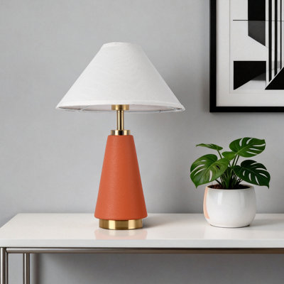 18.11 Inch Mid Century Modern Table Lamp with Orange PU Leather Base 