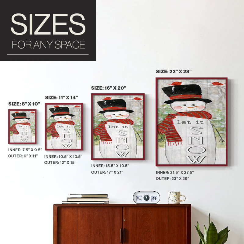 «Snowman Let It Snow», reproduction encadrée - bois massif, H 11 po x l 9 po, Rouge