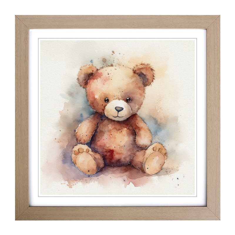 Teddy Bear Watercolour No.1 - Framed Print, Oak