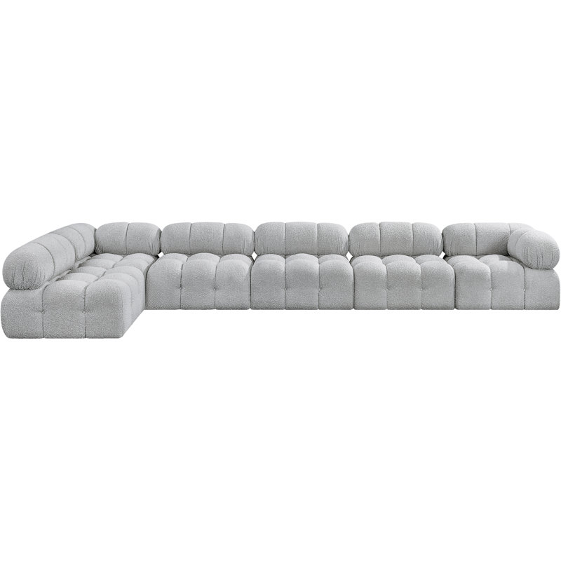 Ames Upholstered Sofa, Grey Boucle Fabric, 4 Armless, 2 Corner